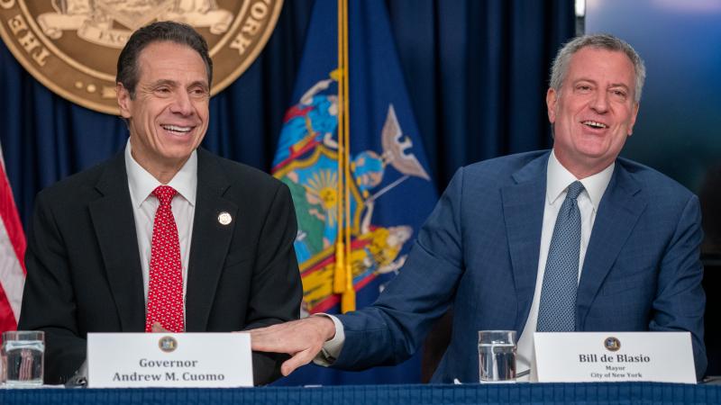 New York state Gov. Andrew Cuomo and New York City Mayor Bill DeBlasio speak during a news conference on the first confirmed case of COVID-19 in New York on March 2, 2020 in New York City.