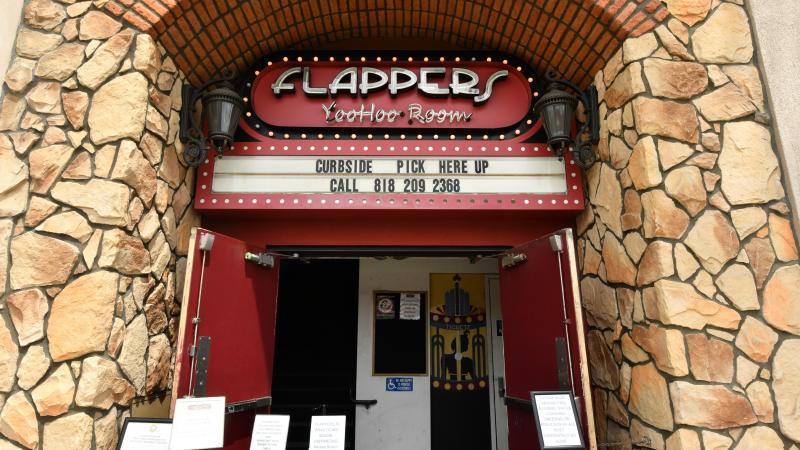 Flappers Comedy Club sells groceries to stay afloat in reaction to the coronavirus on April 17, 2020 in Los Angeles, California.