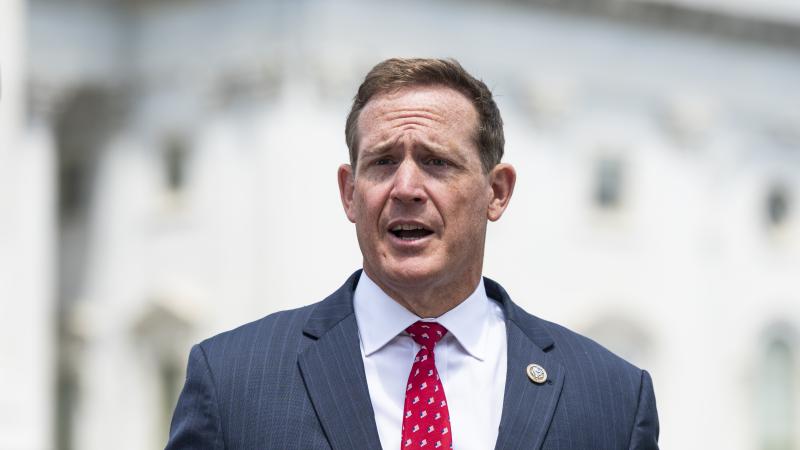 Rep. Ted Budd, R-N.C., does a television news interview outside the Capitol before the vote on the George Floyd Justice in Policing Act of 2020 on Thursday, June 25, 2020.