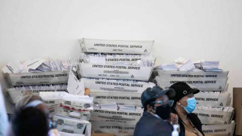 Absentee ballots at Atlanta's State Farm Arena, Nov. 2020