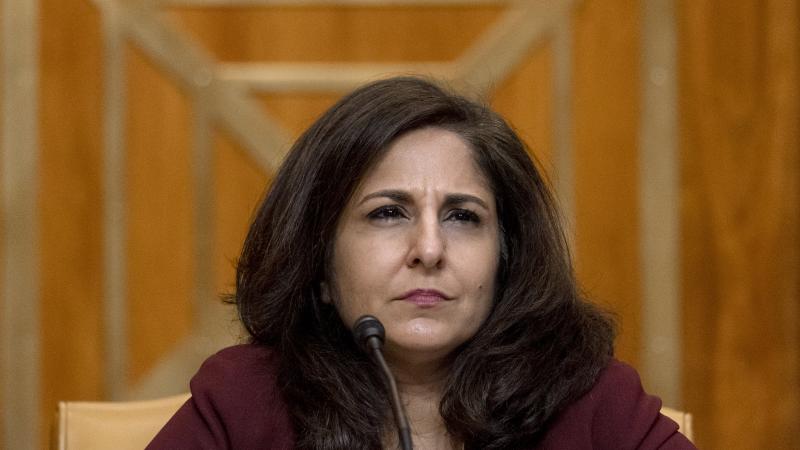 Neera Tanden, President Joe Bidens nominee for Director of the Office of Management and Budget (OMB), appears before a Senate Committee on the Budget hearing on Capitol Hill on February 10, 2021 in Washington, DC.