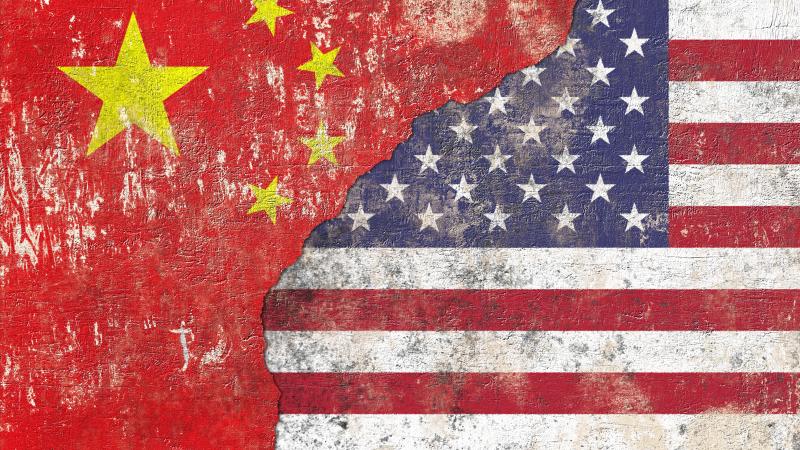 Chinese and American flags